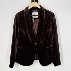 Allegra K Blazer Womens M Brown Velvet Shawl Collar One Button Tuxedo Jacket
